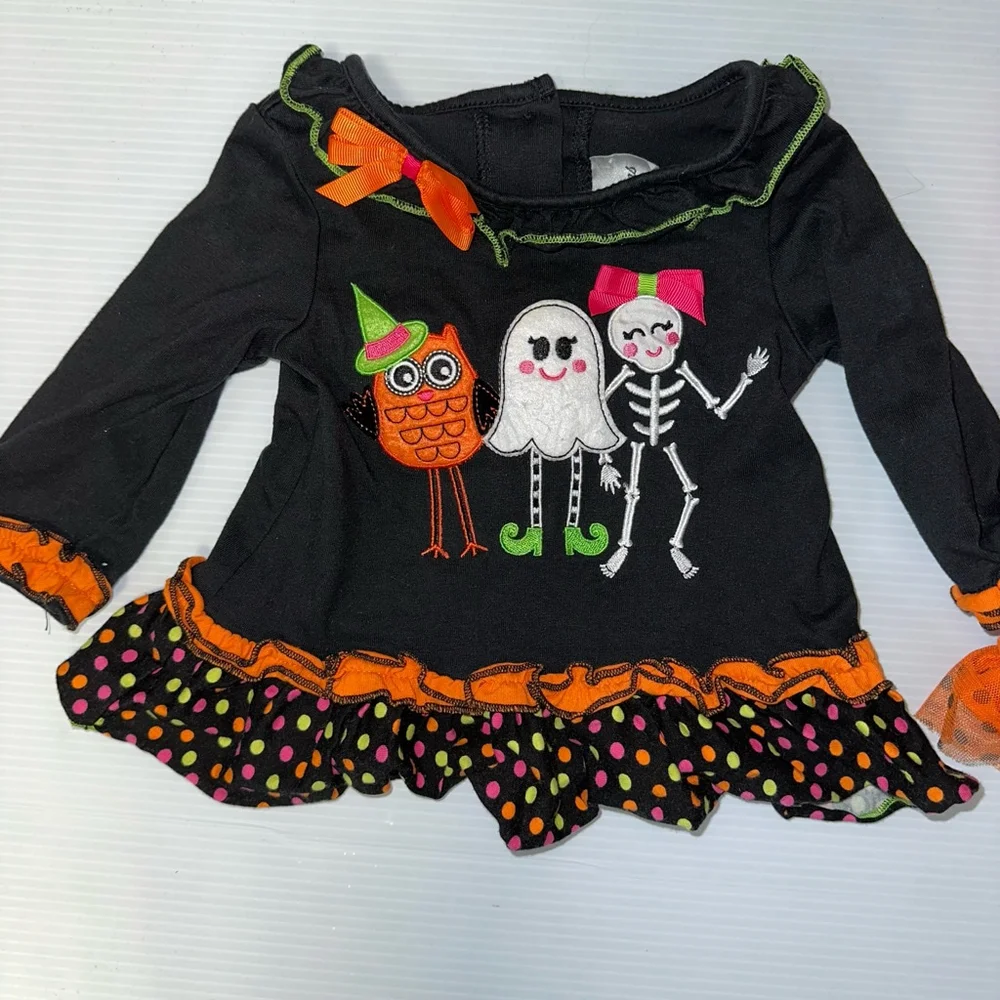 Lot of 2 Baby Girl Halloween Holiday Tops 6-9 months Orange & Black